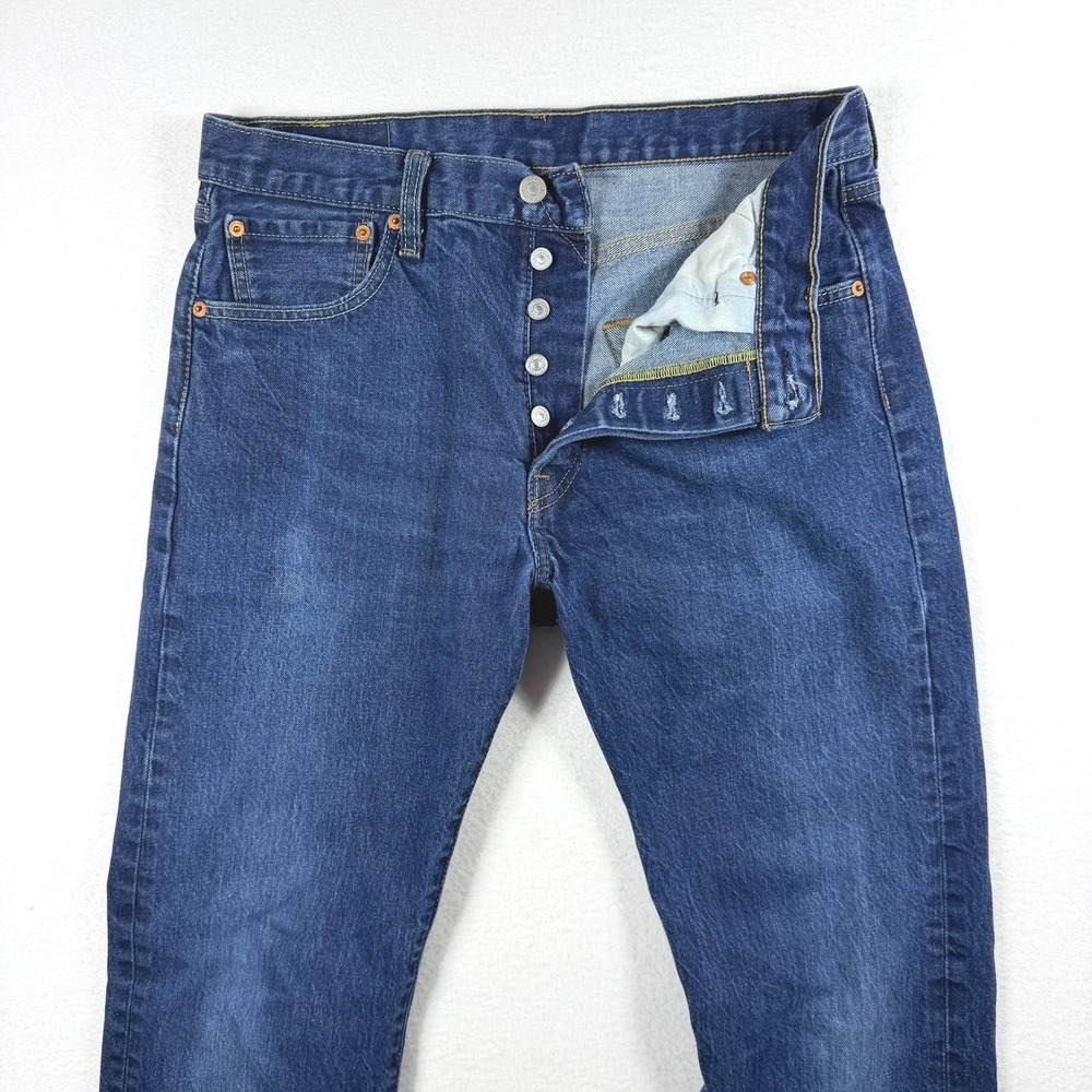 Levis 501 Original Fit Mens Blue Denim Straight Leg Button Fly Jeans 33x34